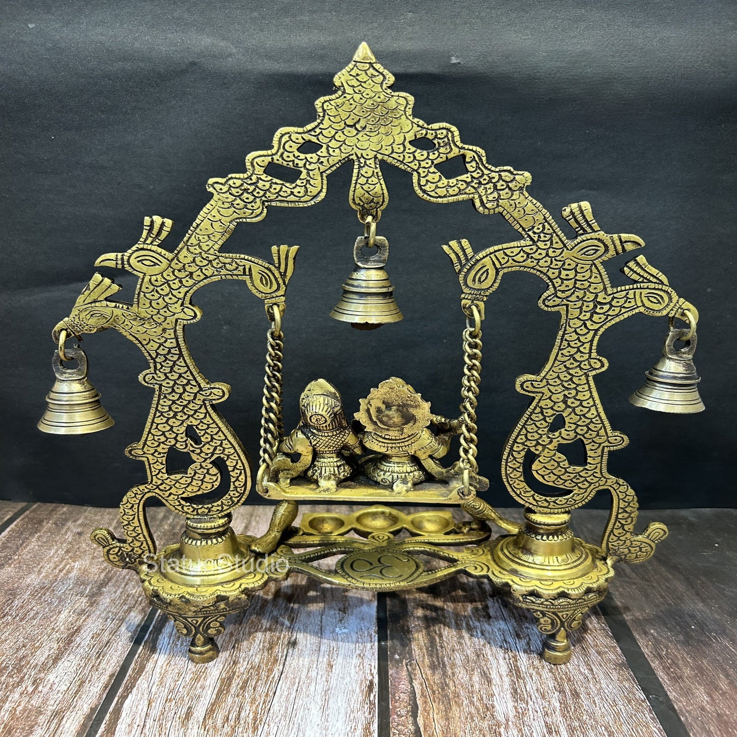 Brass Radha Krishna On Swing Idol Antique Finish For Home Decor 14"