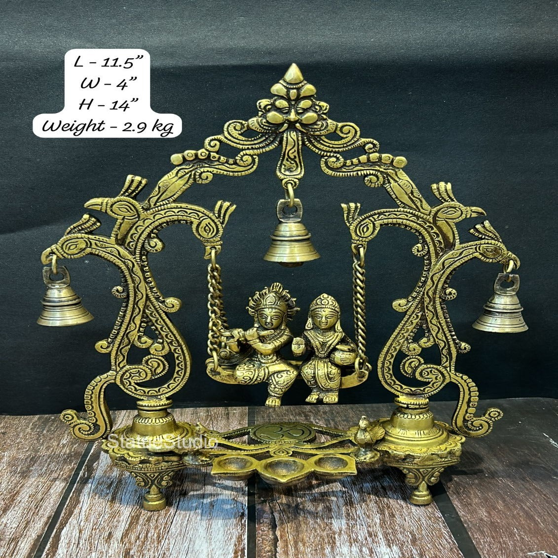 Brass Radha Krishna On Swing Idol Antique Finish For Home Decor 14" - Image 6