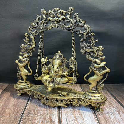Brass Ganesha Jhula Statue Antique Finish For Home Decor Showpiece 1.5 Feet by vendor-unknown - Hindu Gods (View 2)