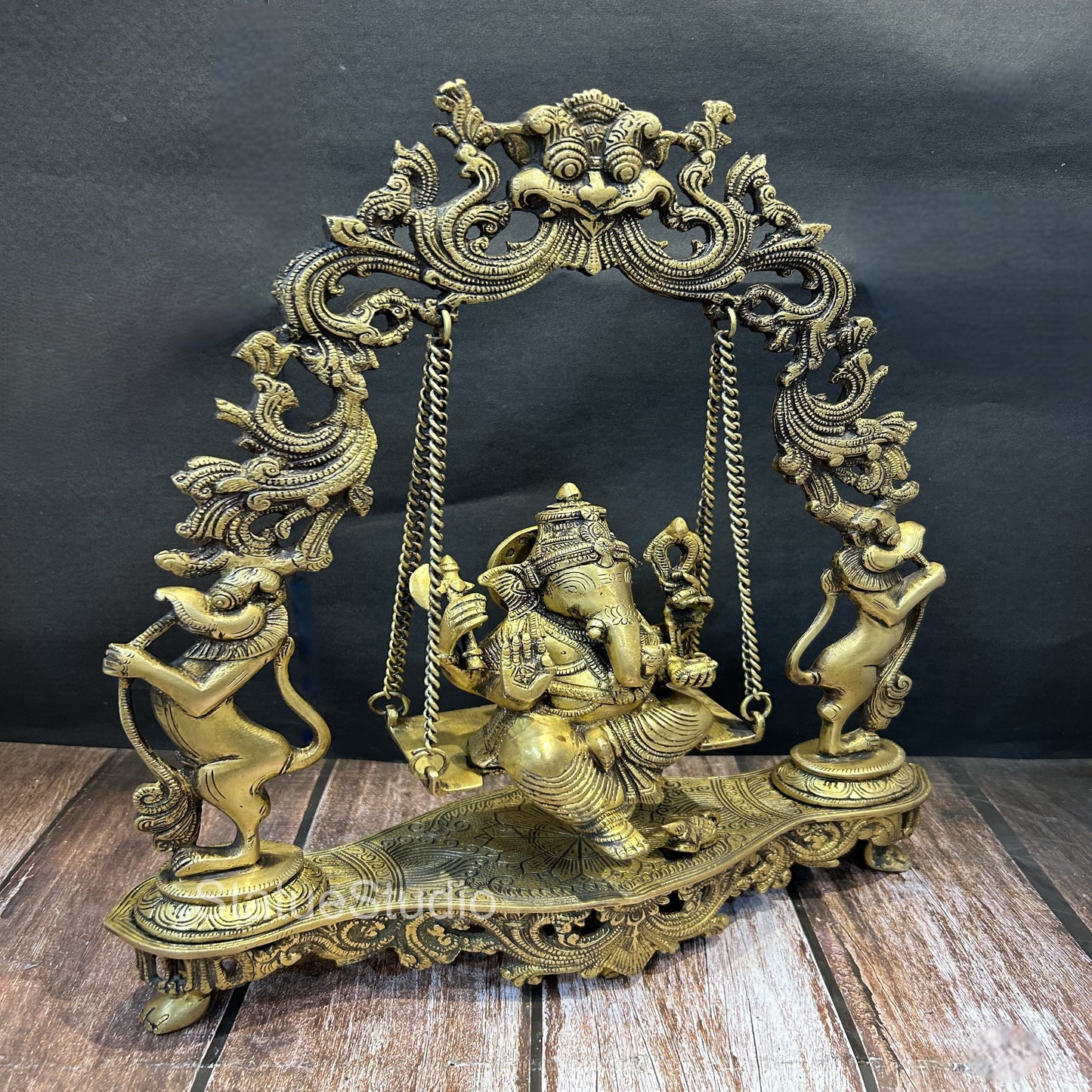 Brass Ganesha Jhula Statue Antique Finish For Home Decor Showpiece 1.5 Feet