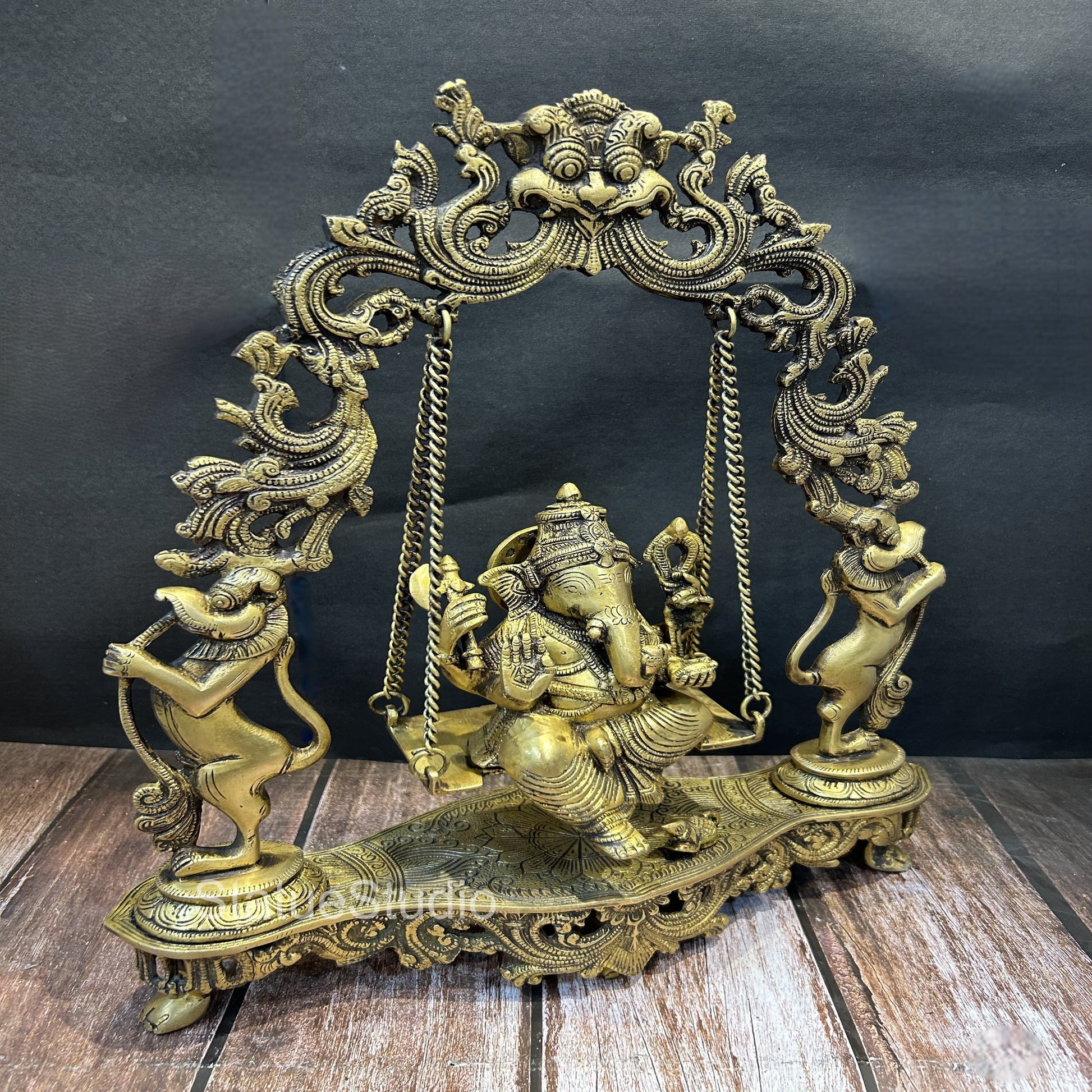 Brass Ganesha Jhula Statue Antique Finish For Home Decor Showpiece 1.5 Feet - Image 3