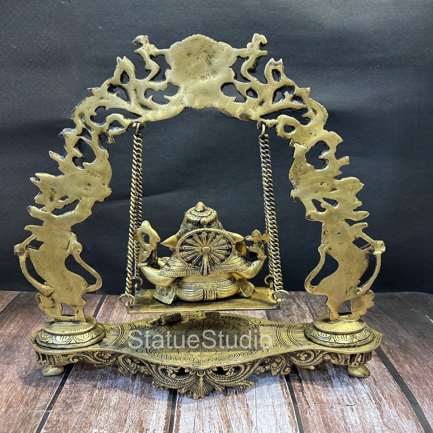 Brass Ganesha Jhula Statue Antique Finish For Home Decor Showpiece 1.5 Feet