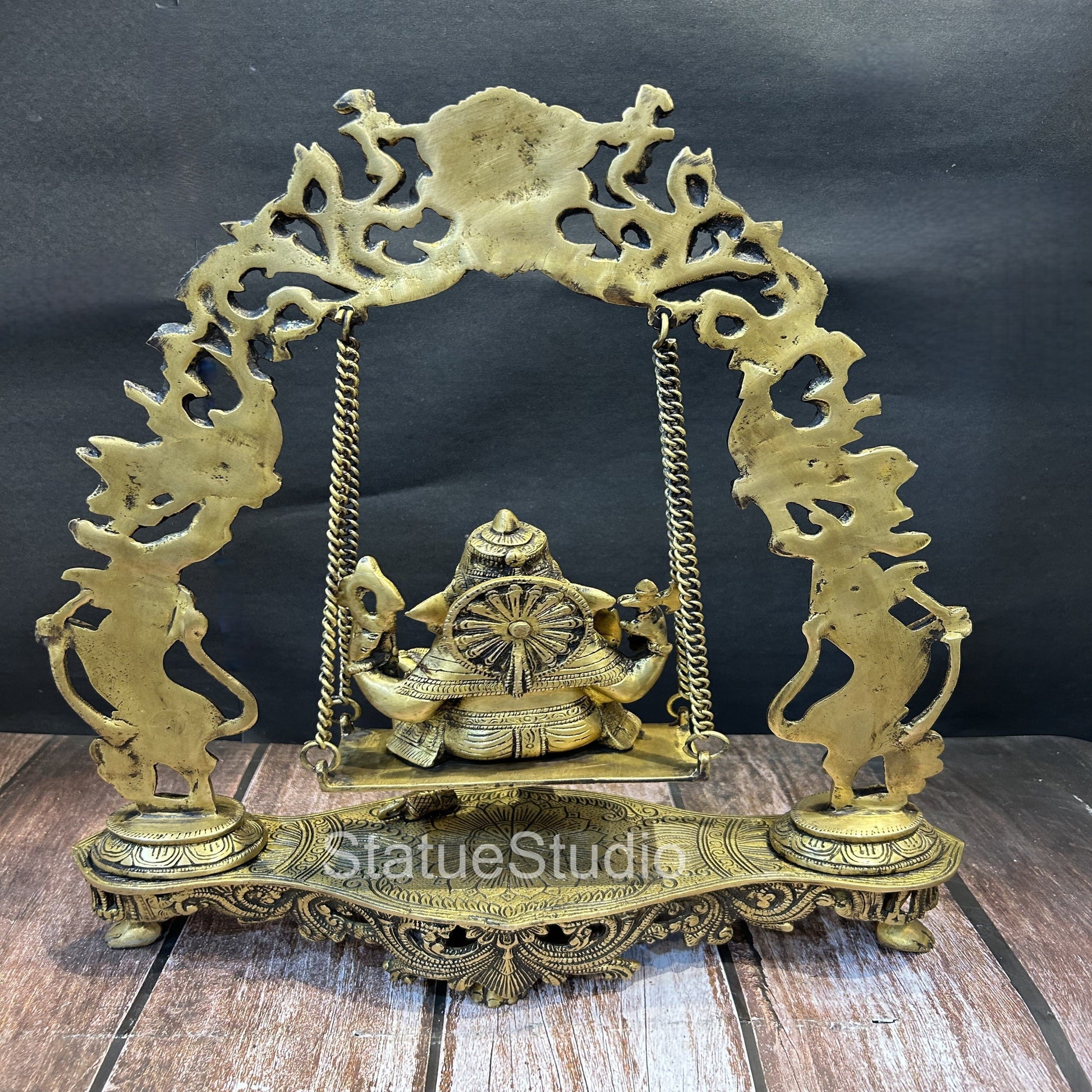 Brass Ganesha Jhula Statue Antique Finish For Home Decor Showpiece 1.5 Feet - Image 4