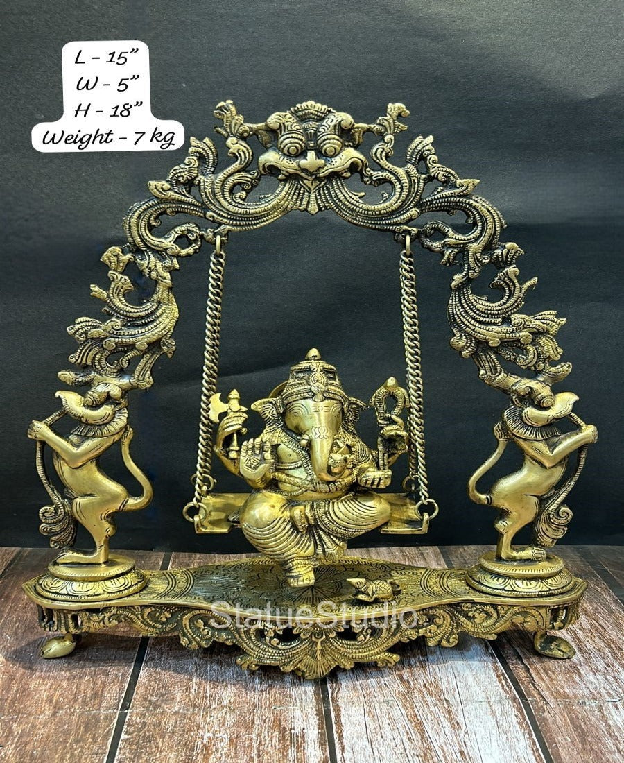Brass Ganesha Jhula Statue Antique Finish For Home Decor Showpiece 1.5 Feet - Image 5