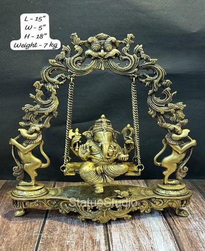 Brass Ganesha Jhula Statue Antique Finish For Home Decor Showpiece 1.5 Feet by vendor-unknown - Hindu Gods (View 5)