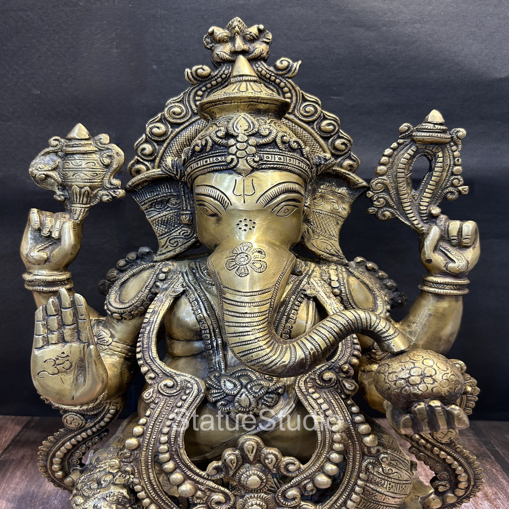 Brass Large Ganesha Idol With Jewellery On Lotus Base For Home Decor 2 Feet - Image 2
