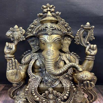 Brass Large Ganesha Idol With Jewellery On Lotus Base For Home Decor 2 Feet by vendor-unknown - Hindu Gods (View 2)