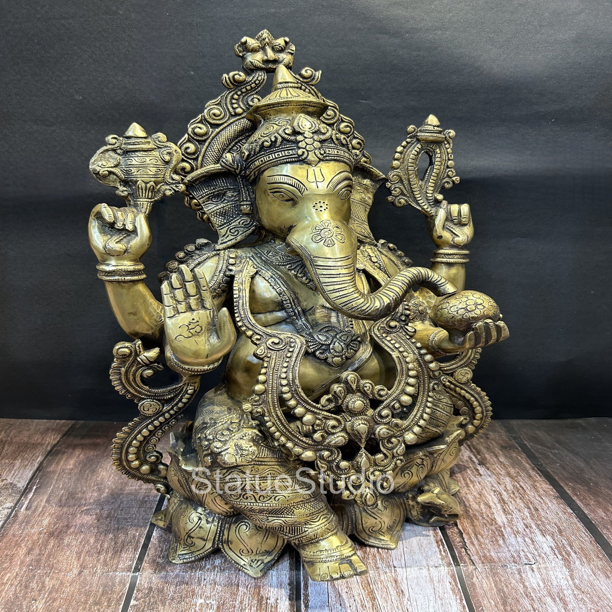 Brass Large Ganesha Idol With Jewellery On Lotus Base For Home Decor 2 Feet - Image 3