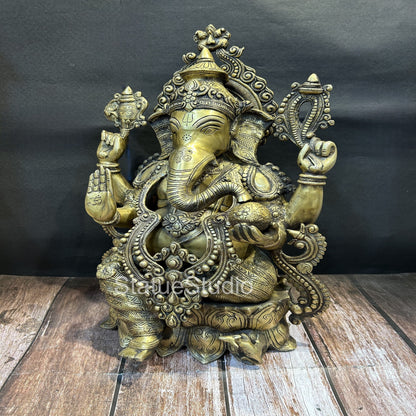 Brass Large Ganesha Idol With Jewellery On Lotus Base For Home Decor 2 Feet by vendor-unknown - Hindu Gods (View 4)