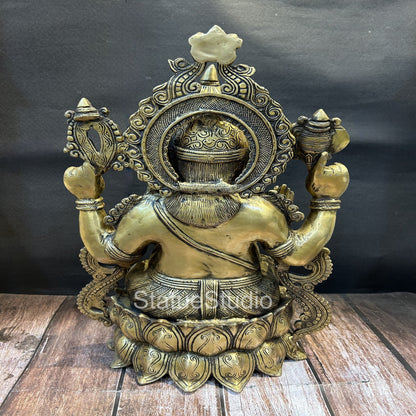 Brass Large Ganesha Idol With Jewellery On Lotus Base For Home Decor 2 Feet by vendor-unknown - Hindu Gods (View 5)