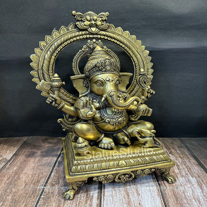 Brass Ganesha Idol With Temple Arch Antique Finish For Home Decor 19" by vendor-unknown - Hindu Gods (View 3)
