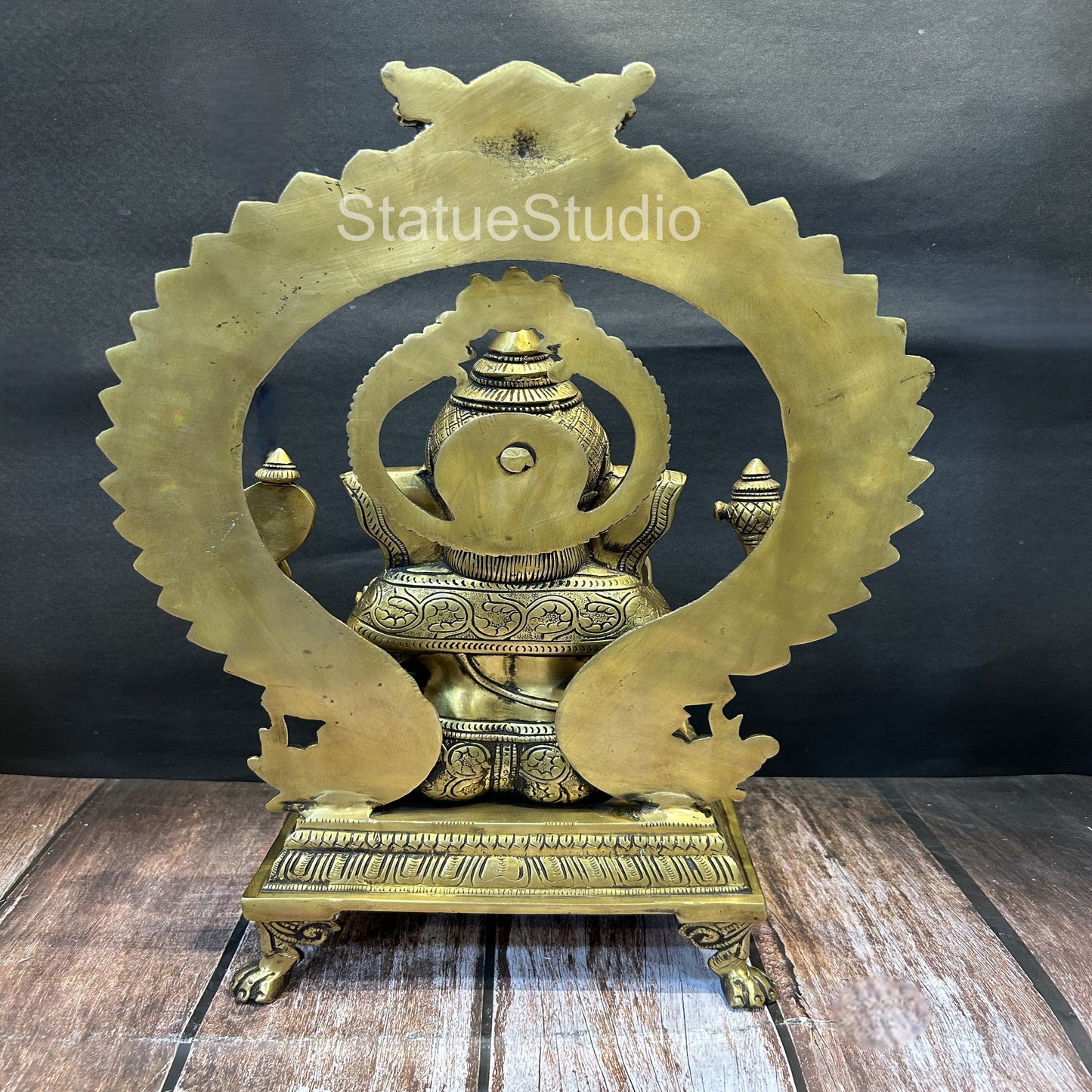 Brass Ganesha Idol With Temple Arch Antique Finish For Home Decor 19"