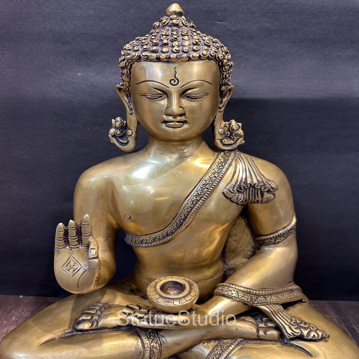 Brass Buddha Statue Antique Finish For Home Decor Showpiece 19"