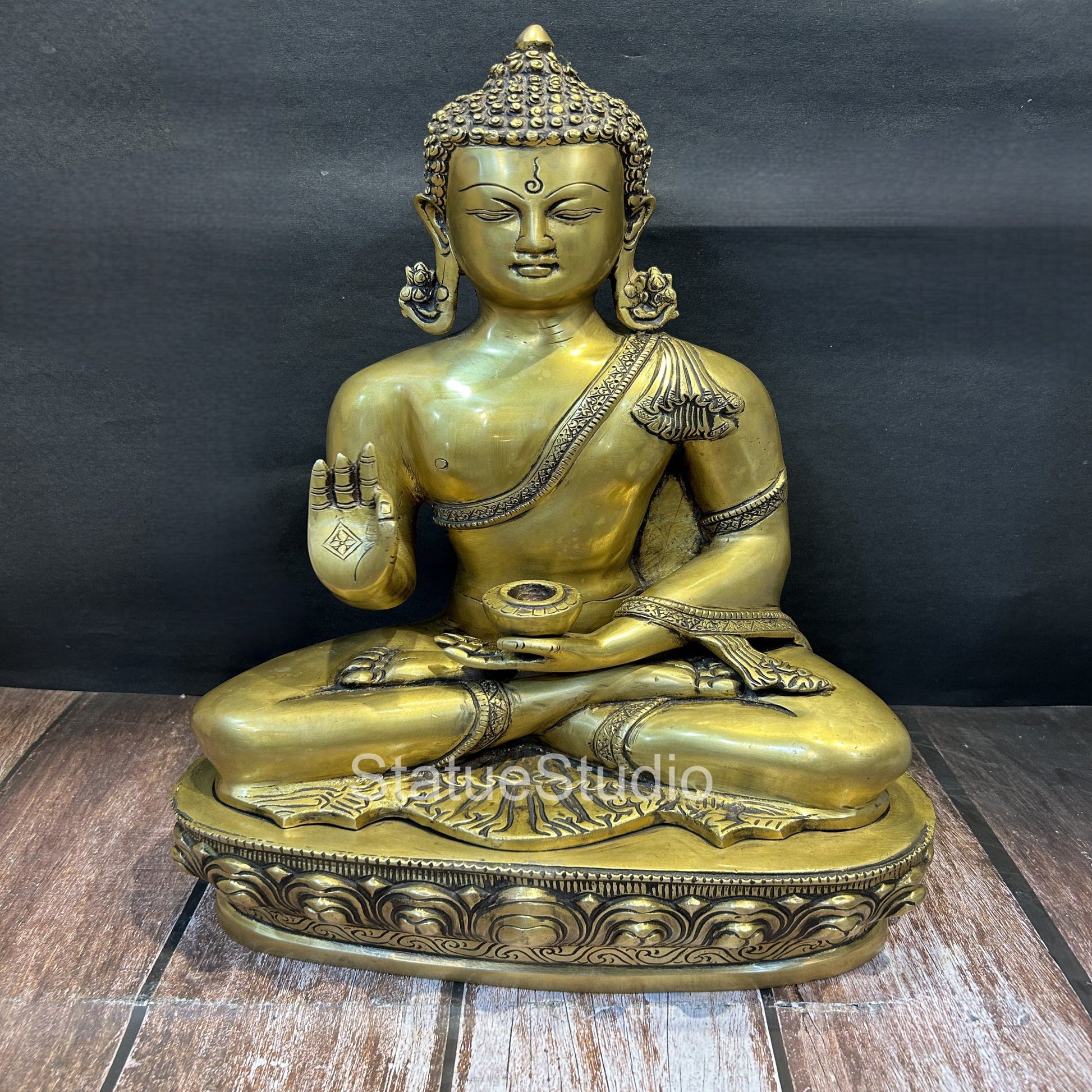 Brass Buddha Statue Antique Finish For Home Decor Showpiece 19" - Image 2