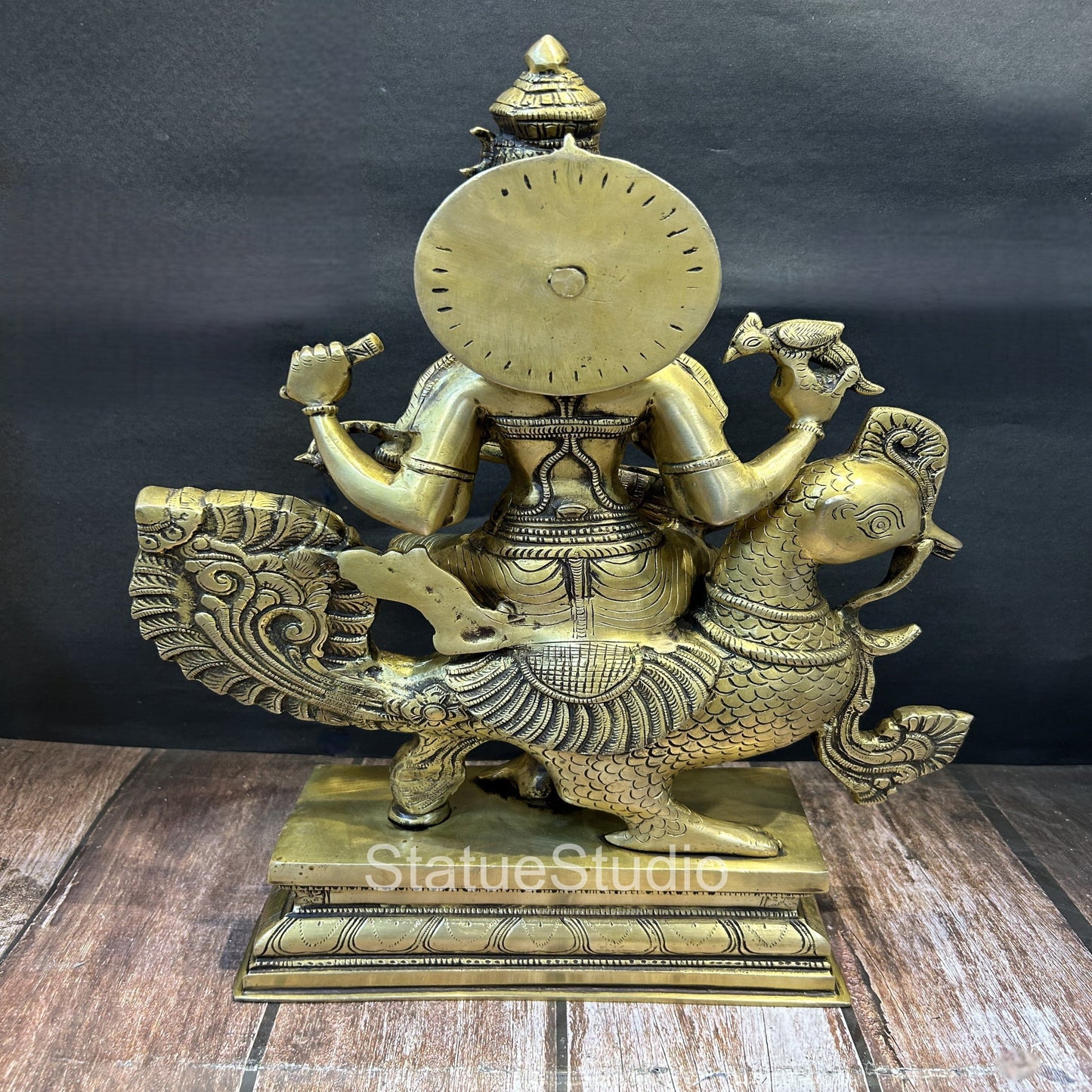 Brass Goddess Saraswati On Swan Playing Veena Antique Finish For Home Decor 19"