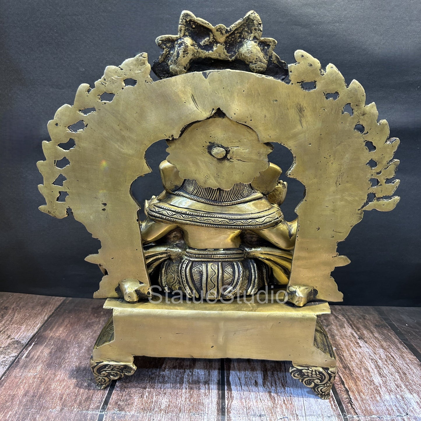 Brass Sitting Ganesha Statue With Temple Arch Antique Finish For Home Decor 19"