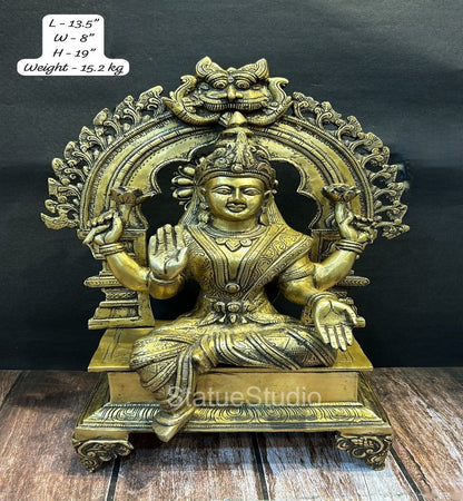 Brass Goddess Lakshmi Statue Antique Finish For Home Decor 1.5 Feet by vendor-unknown - Hindu Gods (View 6)