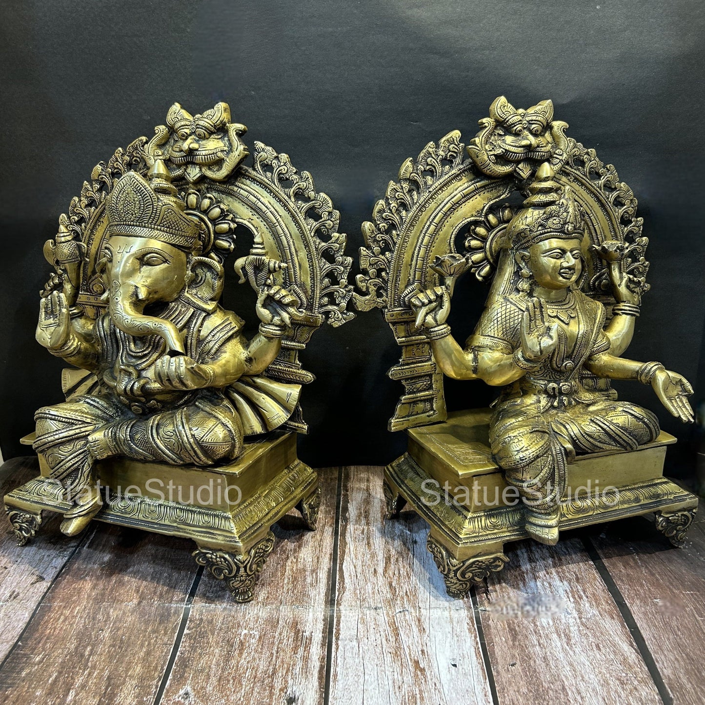 Brass Ganesha Lakshmi Idol Antique Finish For Home Temple Decor Gift 19"