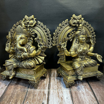 Brass Ganesha Lakshmi Idol Antique Finish For Home Temple Decor Gift 19" by vendor-unknown - Hindu Gods (View 3)