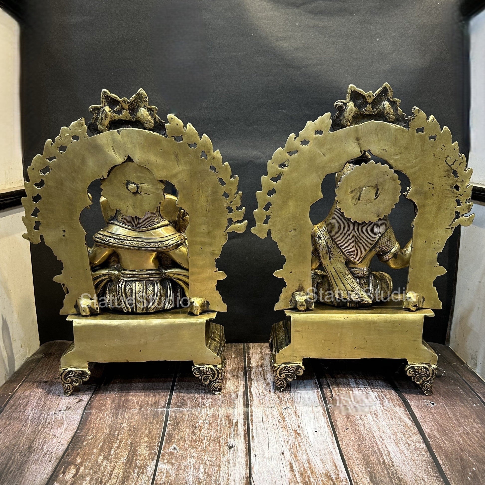 Brass Ganesha Lakshmi Idol Antique Finish For Home Temple Decor Gift 19" - Image 4