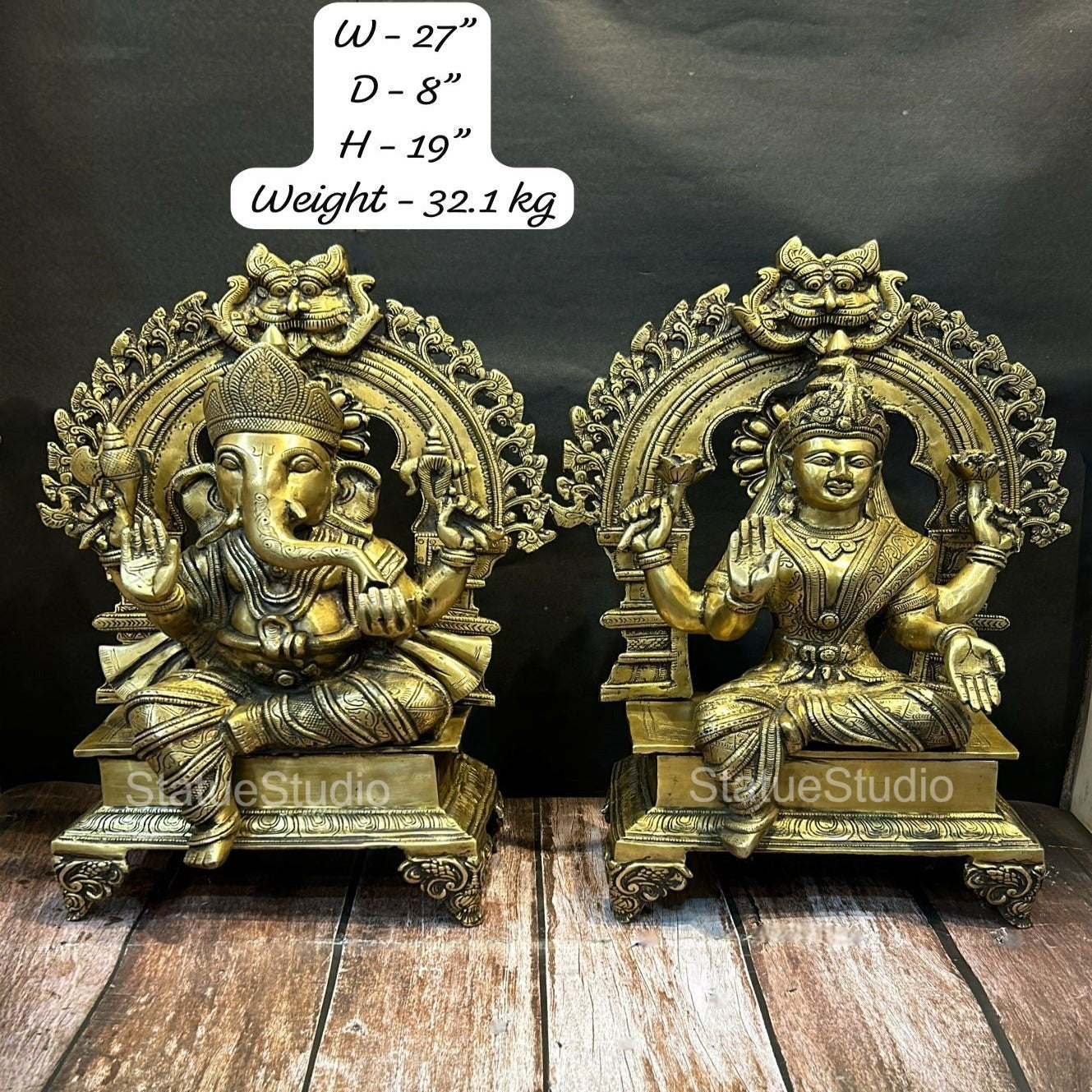 Brass Ganesha Lakshmi Idol Antique Finish For Home Temple Decor Gift 19"