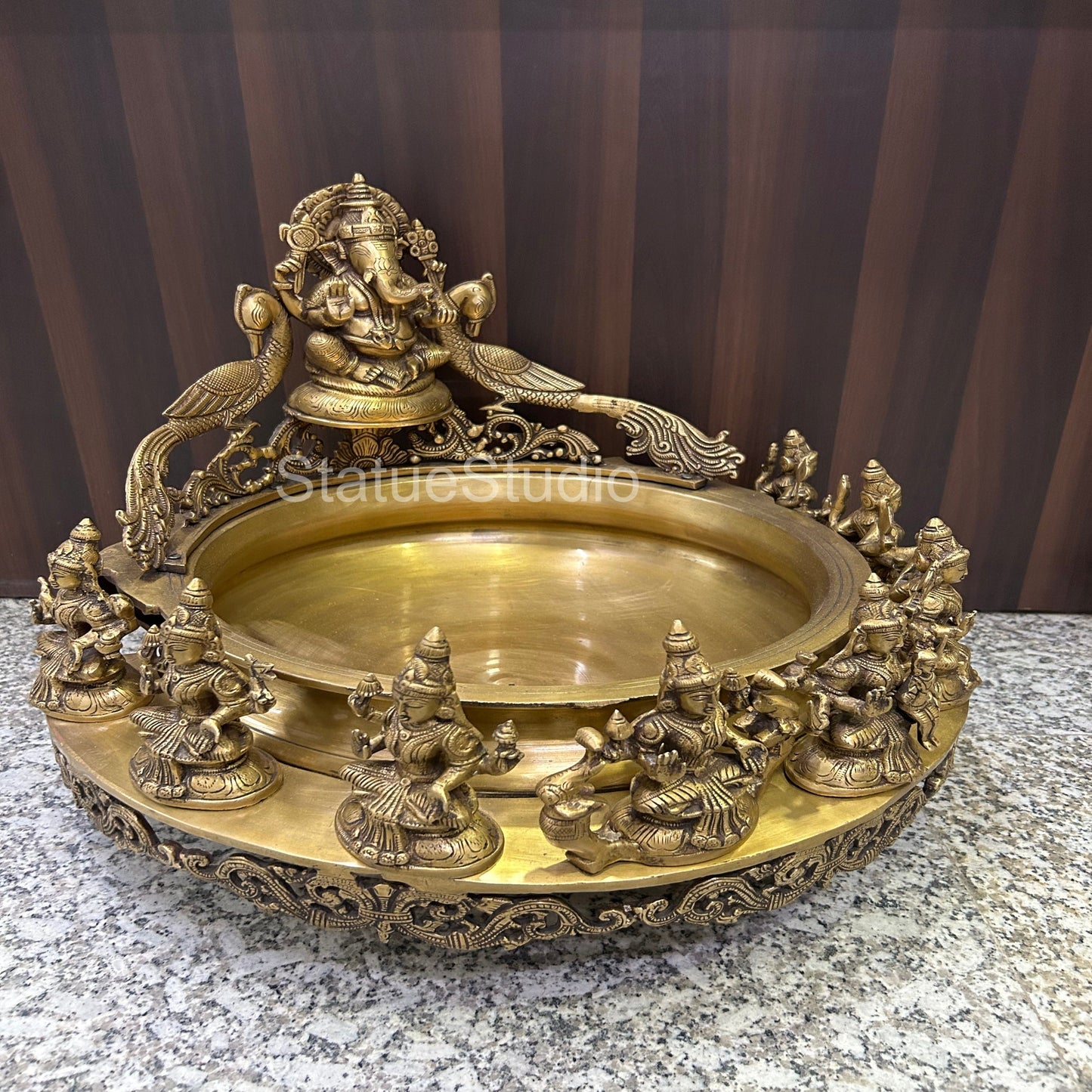 Brass Ganesha Ashtalakshmi Urli Antique Finish For Home Temple Decor Gift Showpiece 16"