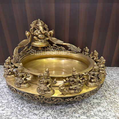 Brass Ganesha Ashtalakshmi Urli Antique Finish For Home Temple Decor Gift Showpiece 16" by vendor-unknown - Decor (View 2)
