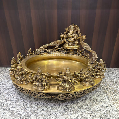 Brass Ganesha Ashtalakshmi Urli Antique Finish For Home Temple Decor Gift Showpiece 16" by vendor-unknown - Decor (View 3)