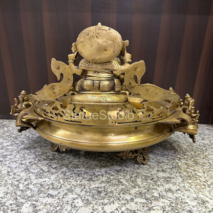 Brass Ganesha Ashtalakshmi Urli Antique Finish For Home Temple Decor Gift Showpiece 16" by vendor-unknown - Decor (View 4)