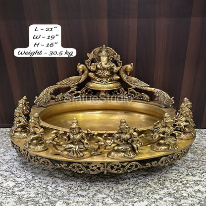 Brass Ganesha Ashtalakshmi Urli Antique Finish For Home Temple Decor Gift Showpiece 16" by vendor-unknown - Decor (View 5)