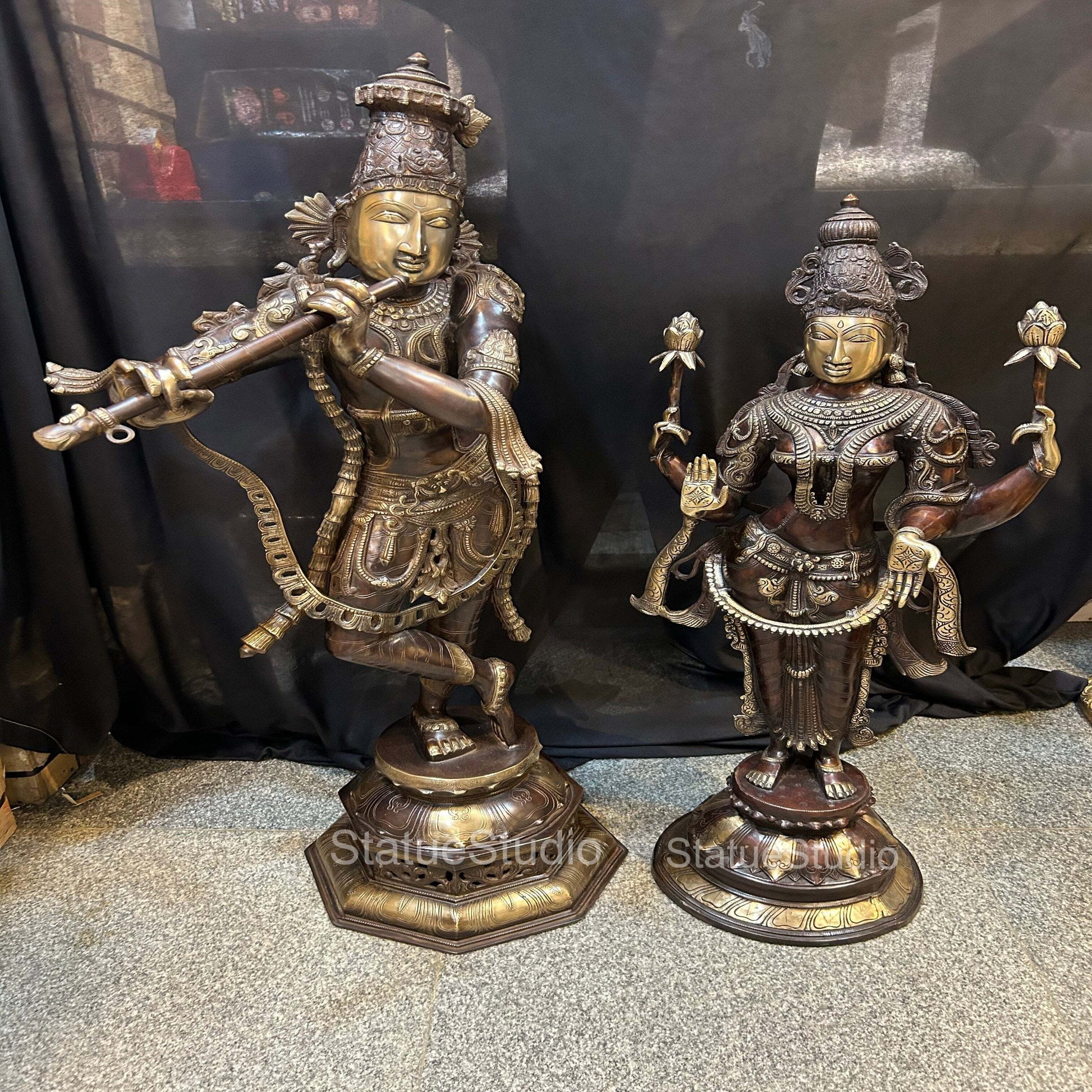 Brass Lord Radha Krishna Idol Antique Finish For Home Decor Showpiece 4 Feet - Image 3