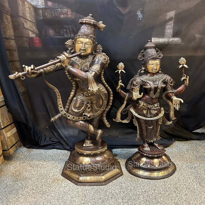 Brass Lord Radha Krishna Idol Antique Finish For Home Decor Showpiece 4 Feet by vendor-unknown - Hindu Gods (View 2)