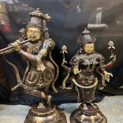Brass Lord Radha Krishna Idol Antique Finish For Home Decor Showpiece 4 Feet by vendor-unknown - Hindu Gods (View 4)