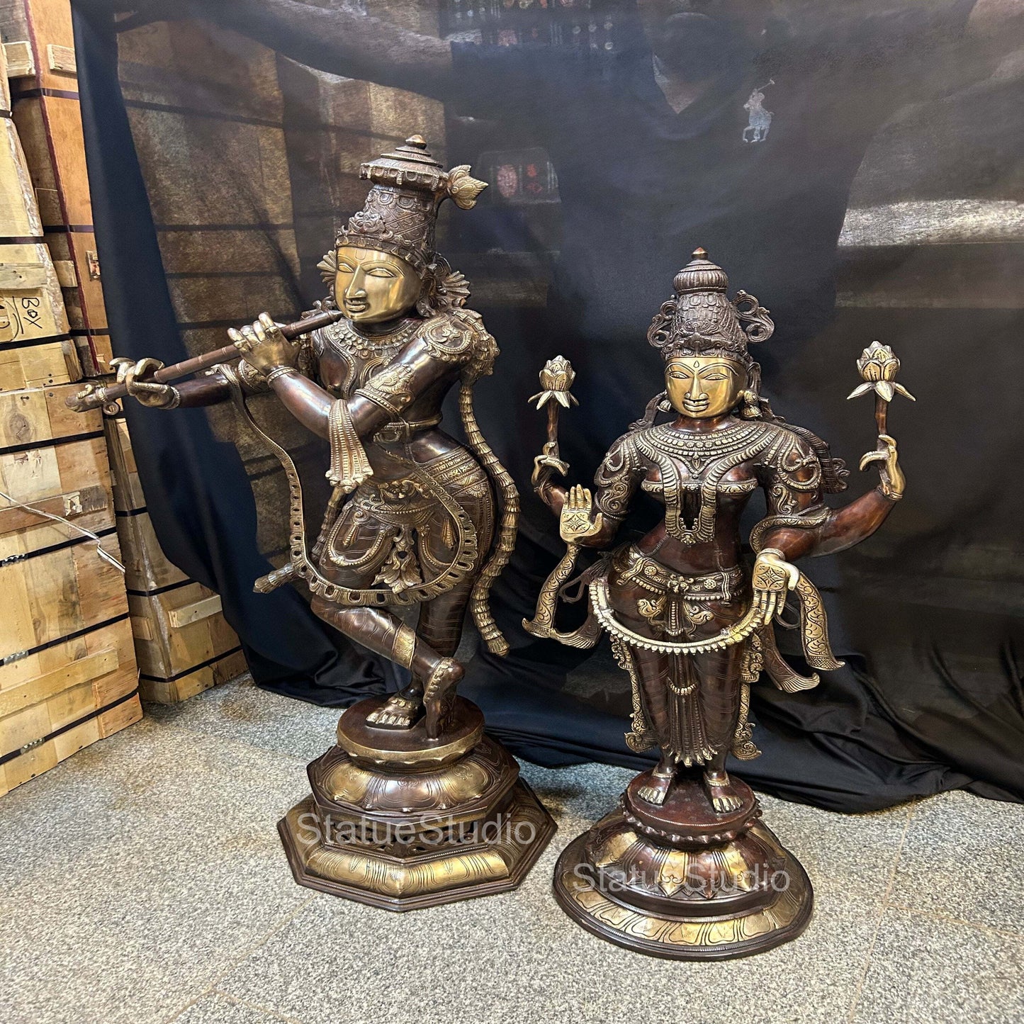 Brass Lord Radha Krishna Idol Antique Finish For Home Decor Showpiece 4 Feet