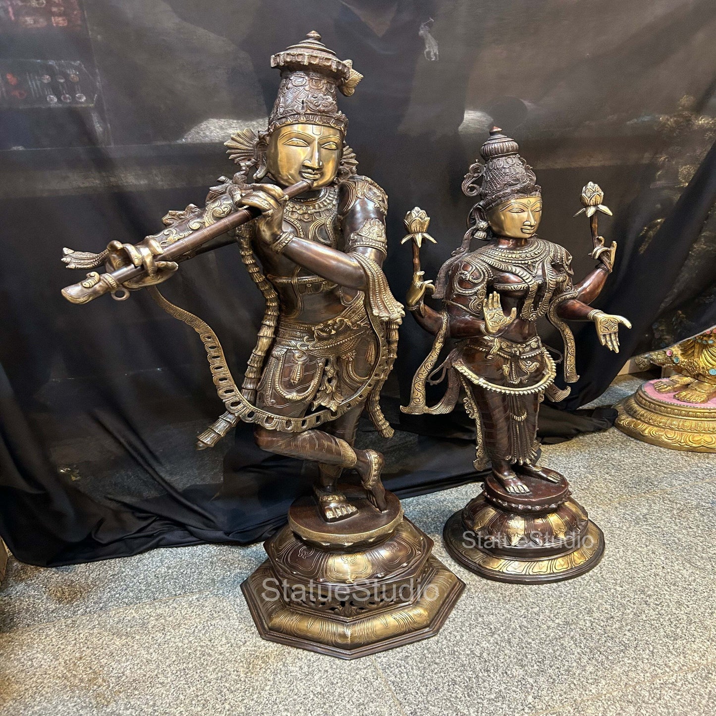 Brass Lord Radha Krishna Idol Antique Finish For Home Decor Showpiece 4 Feet