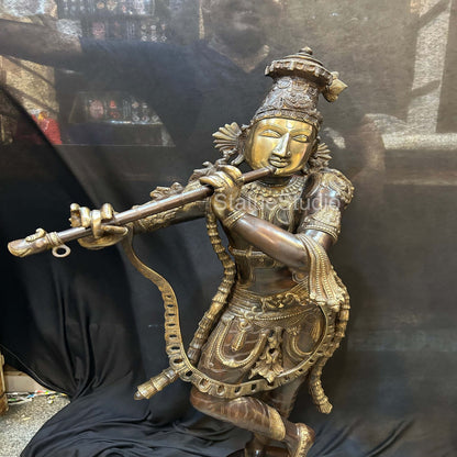 Brass Large Krishna Idol Antique Finish For Home Office Garden Decor Statue 2.5 Feet by vendor-unknown - Hindu Gods (View 5)