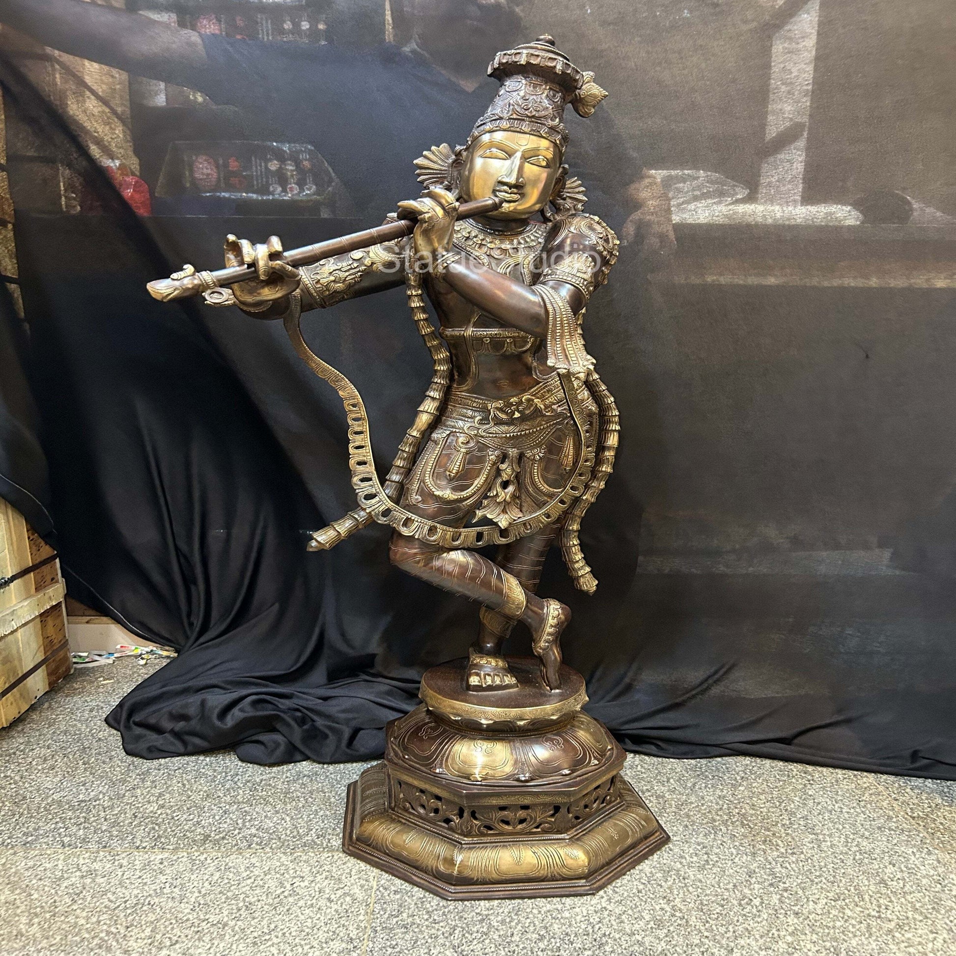 Brass Large Krishna Idol Antique Finish For Home Office Garden Decor Statue 2.5 Feet - Image 4