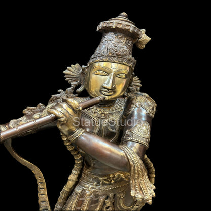 Brass Large Krishna Idol Antique Finish For Home Office Garden Decor Statue 2.5 Feet by vendor-unknown - Hindu Gods (View 2)