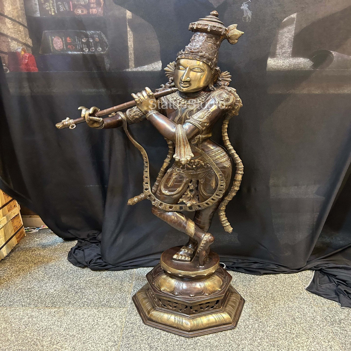 Brass Large Krishna Idol Antique Finish For Home Office Garden Decor Statue 2.5 Feet