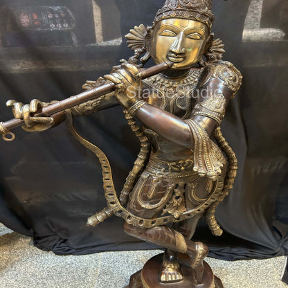 Brass Large Krishna Idol Antique Finish For Home Office Garden Decor Statue 2.5 Feet by vendor-unknown - Hindu Gods (View 9)