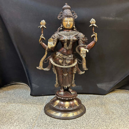 Brass Standing Radha Idol Antique Finish For Home Temple Decor 39" by vendor-unknown - Hindu Gods (View 4)