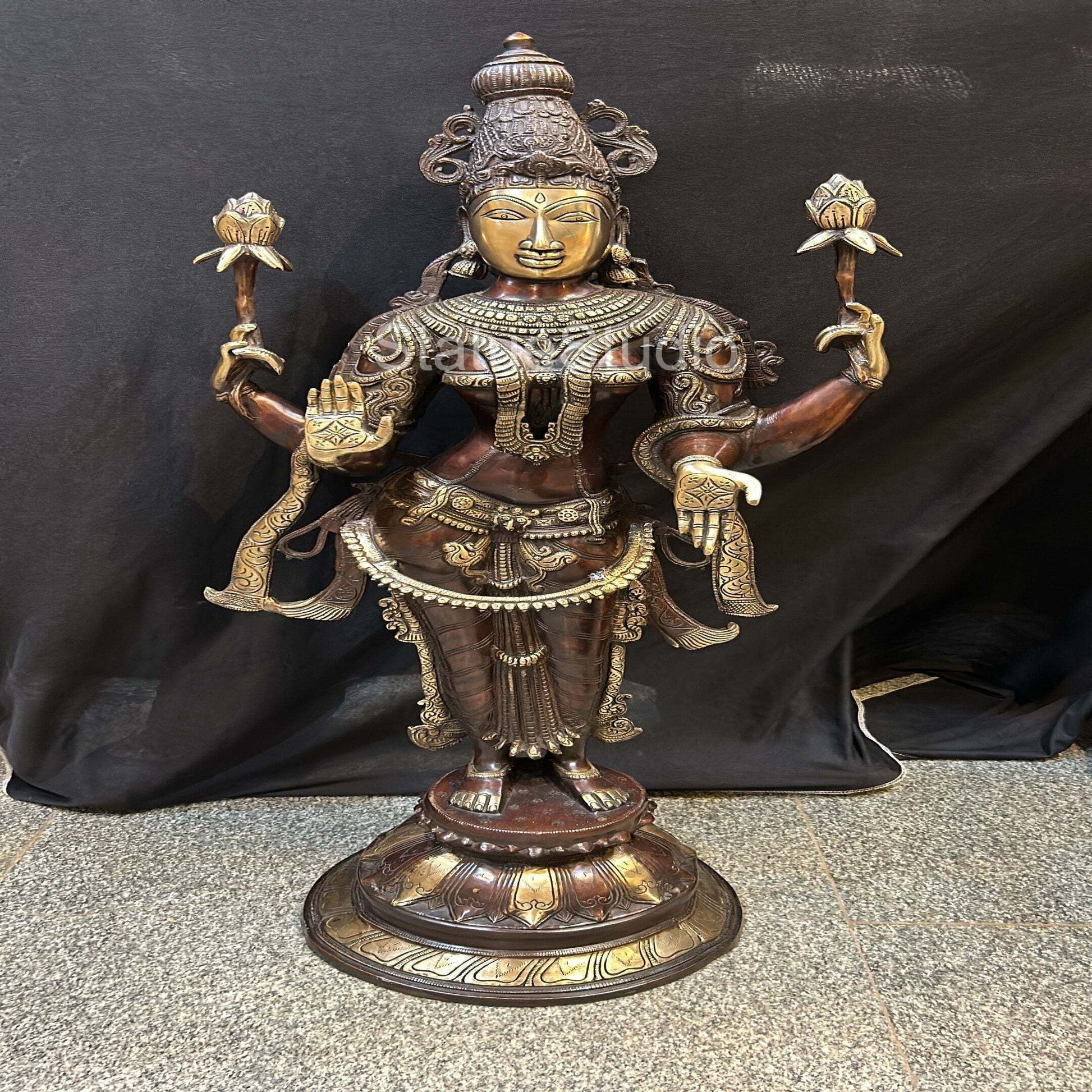 Brass Standing Radha Idol Antique Finish For Home Temple Decor 39" - Image 3