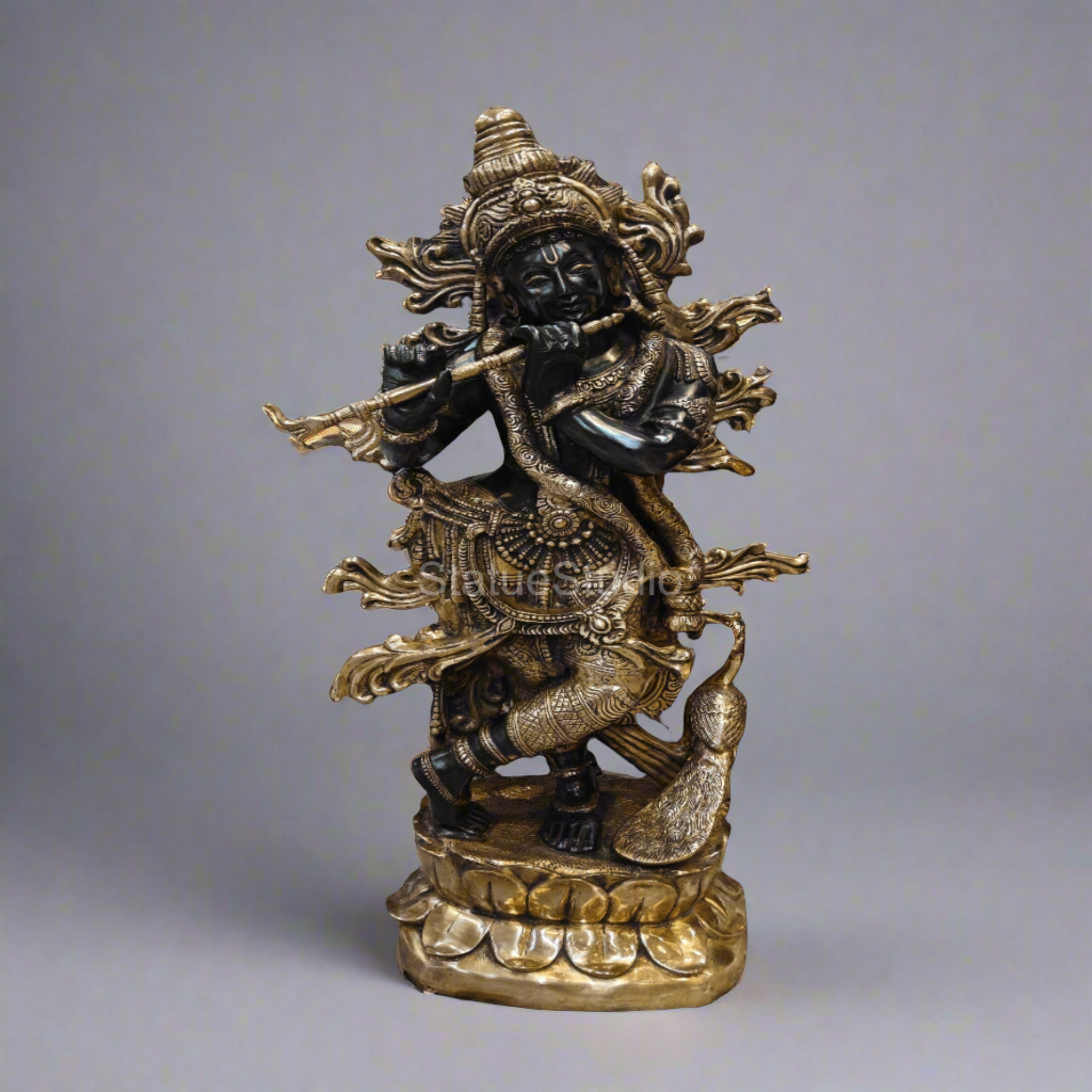 Brass Krishna Idol Finely Crafted Antique Finish For Home Decor 4 Feet - Image 3