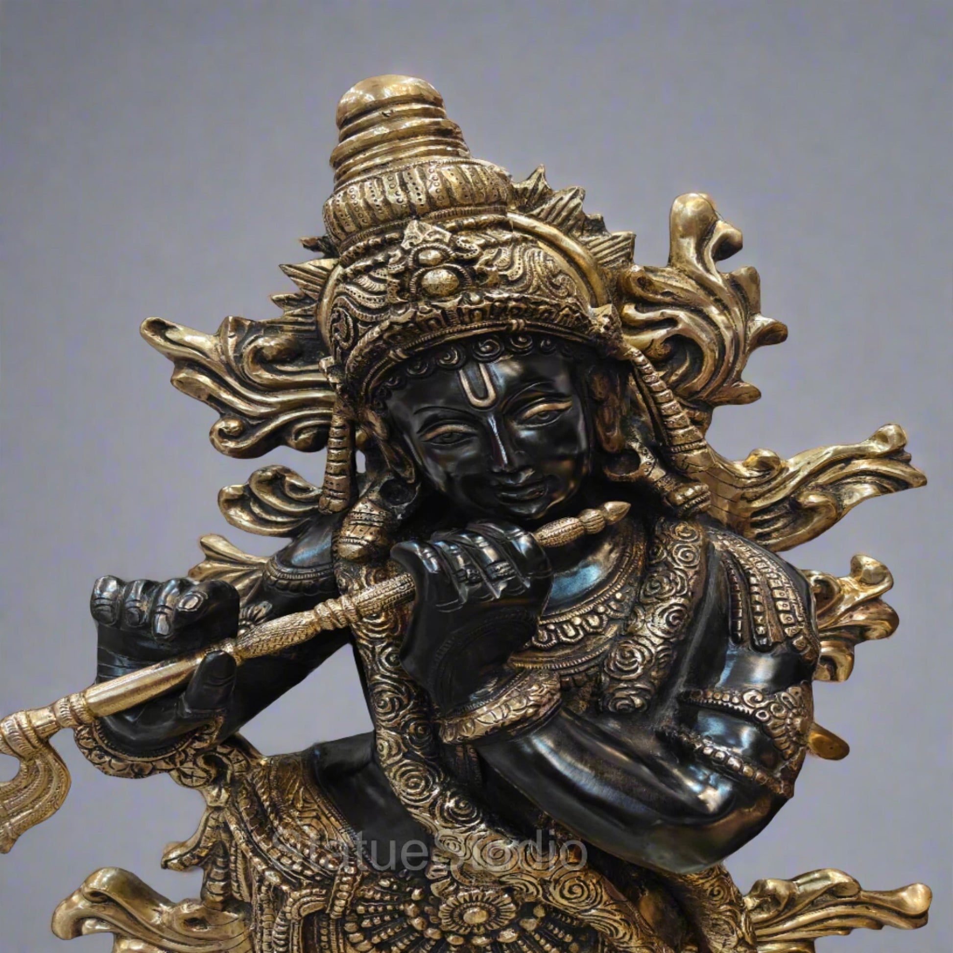 Brass Krishna Idol Finely Crafted Antique Finish For Home Decor 4 Feet - Image 4