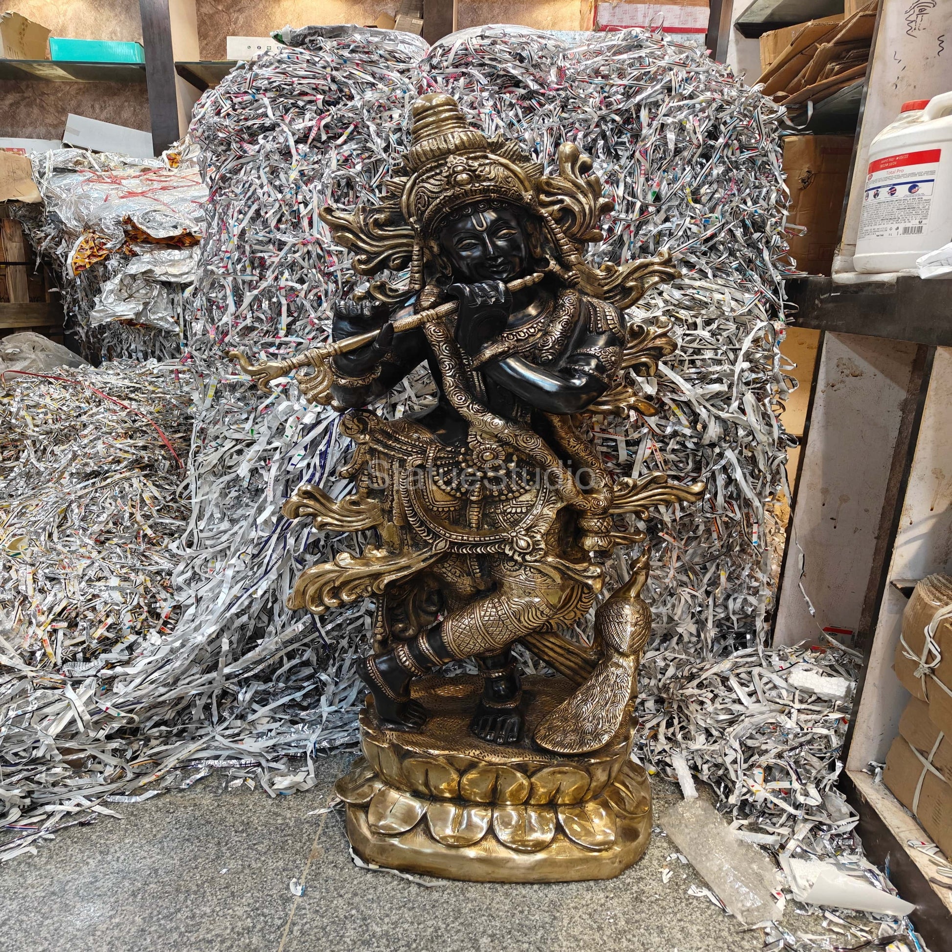 Brass Krishna Idol Finely Crafted Antique Finish For Home Decor 4 Feet - Image 10