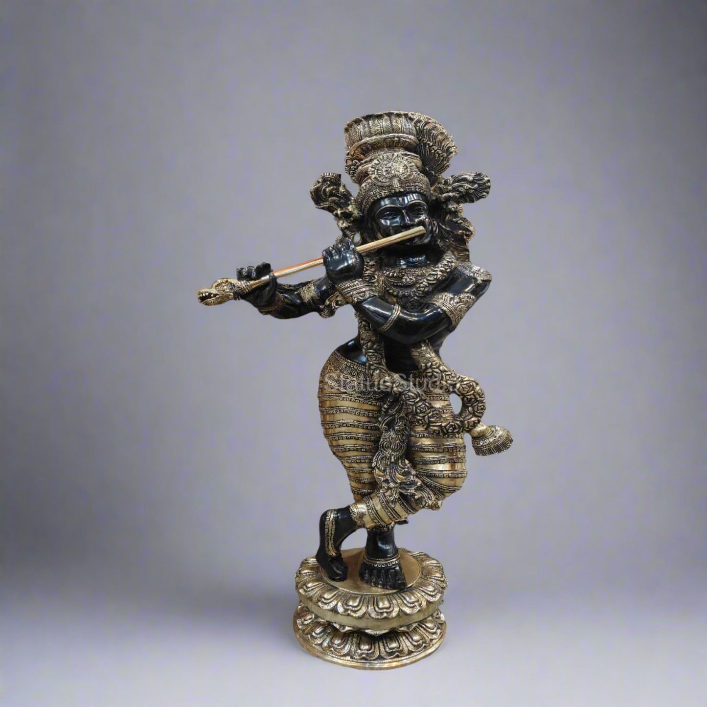 Brass Large Krishna Statue Antique Finish For Home Temple Decor Showpiece 44"