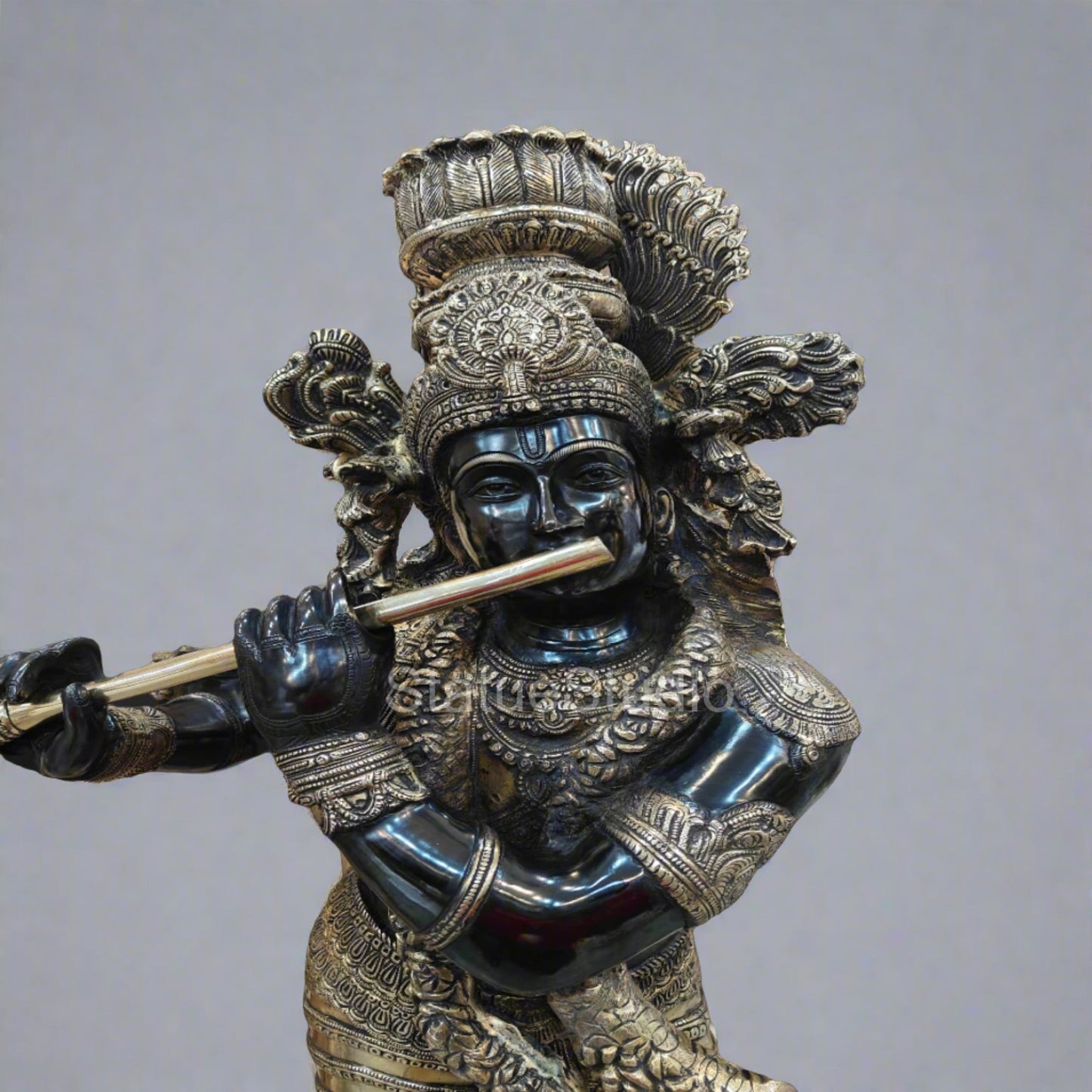 Brass Large Krishna Statue Antique Finish For Home Temple Decor Showpiece 44"