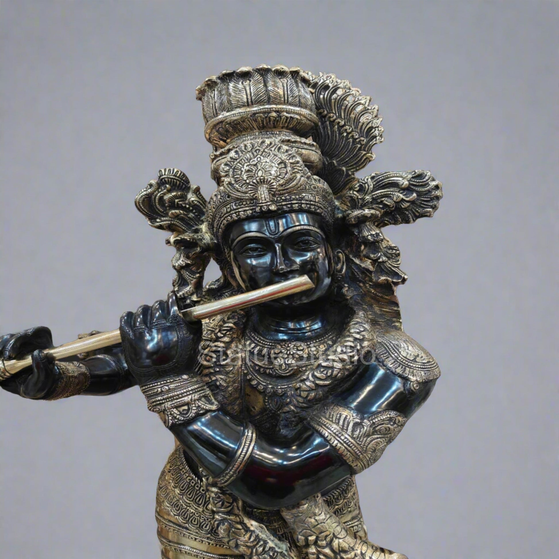 Brass Large Krishna Statue Antique Finish For Home Temple Decor Showpiece 44" - Image 4