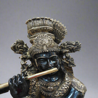 Brass Large Krishna Statue Antique Finish For Home Temple Decor Showpiece 44" by vendor-unknown - Hindu Gods (View 5)