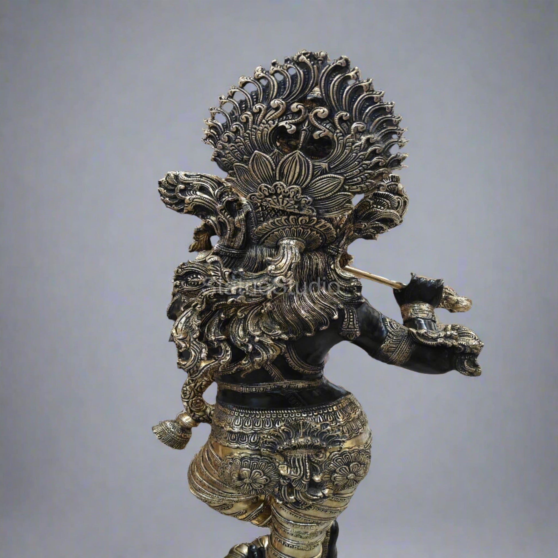Brass Large Krishna Statue Antique Finish For Home Temple Decor Showpiece 44" - Image 7